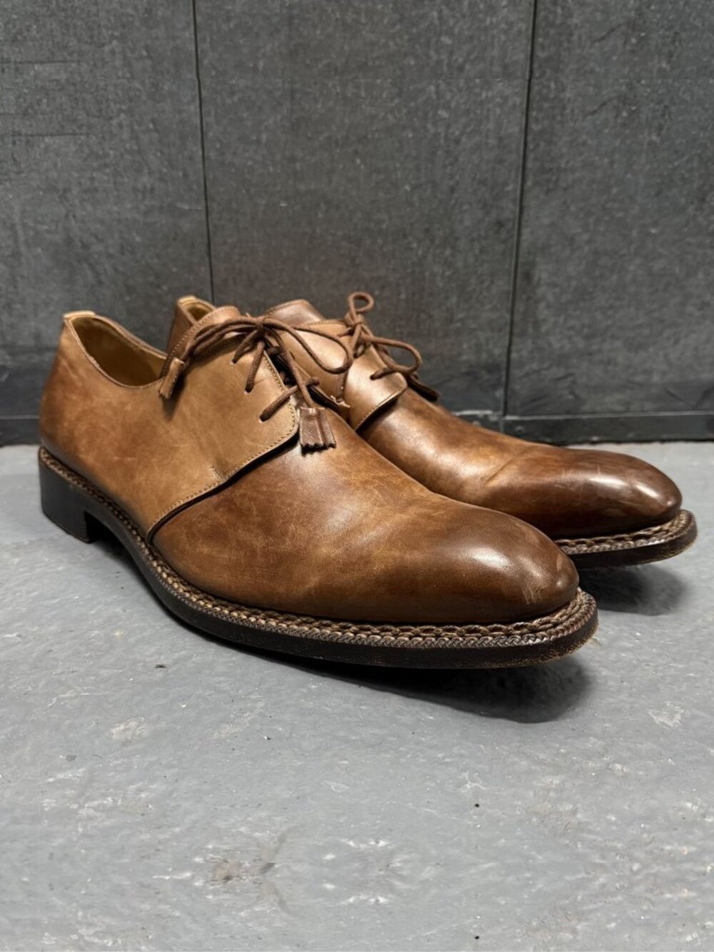 HARRIS FIRENZE 1913 x BARNEYS NY BROWN HANDMADE LEATHER DERBY SHOES